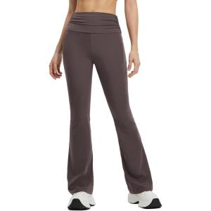 imagebaleaf Womens Flare Yoga Pants Fold Over Flared Leggings with Pockets Tummy Control Bootcut PantsSeal Brown