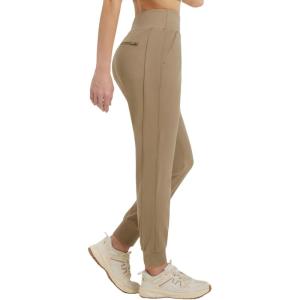 imagebaleaf Womens Fleece Lined Joggers Pants Winter Warm Water Resistant Running Hiking Thermal Sweatpants Zipper PocketsBrown