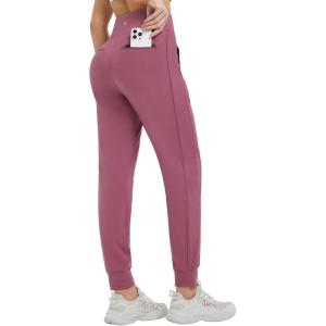 imagebaleaf Womens Fleece Lined Joggers Pants Winter Warm Water Resistant Running Hiking Thermal Sweatpants Zipper PocketsRose Red