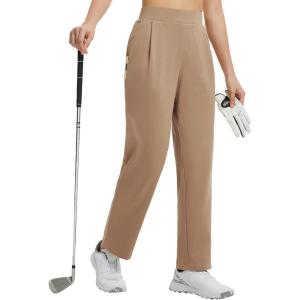 imagebaleaf Womens Fleece Lined Pants Golf Winter Pockets High Waisted Thermal Cold Travel WorkBrown
