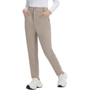 imagebaleaf Womens Fleece Lined Pants Stretch Travel with 5 Pockets Business Casual Golf Dress Petite Thermal Winter SweatpantsKhaki