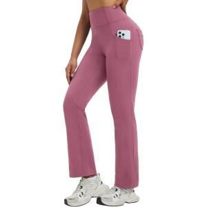 imagebaleaf Womens Fleece Lined Pants Thermal Leggings Warm Winter with Pockets Water Resistant Bootcut Flare Track PantsRose Red