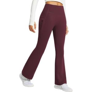 imagebaleaf Womens Fleece Lined Pants Water Resistant Winter Thermal Warm Flare Leggings Bell Bottom Yoga Pants with PocketsWine Red