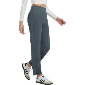 imagebaleaf Womens Fleece Lined Pants Winter Thermal Travel Pants Water Resistant Cold Weather Golf Hiking Pockets WorkDark Gray