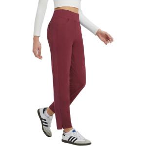 imagebaleaf Womens Fleece Lined Pants Winter Thermal Travel Pants Water Resistant Cold Weather Golf Hiking Pockets WorkWine Red