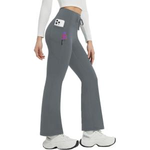 imagebaleaf Womens Fleece Lined Pants Winter Thermal Warm Bootcut Flare Leggings Hiking Yoga Pants with Zip Pockets Cold WeatherDark Gray