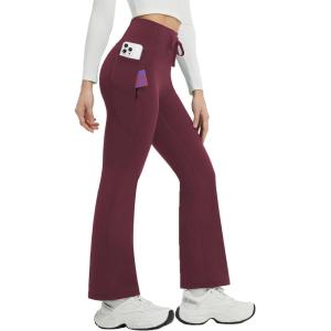 imagebaleaf Womens Fleece Lined Pants Winter Thermal Warm Bootcut Flare Leggings Hiking Yoga Pants with Zip Pockets Cold WeatherWine Red