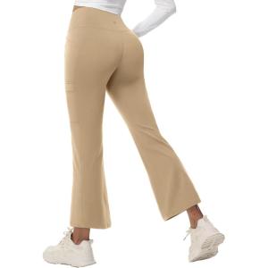 imagebaleaf Womens Fleece Lined Pants Winter Thermal Water Resistant Crossover Flare Leggings Warm Bootcut Hiking OutdoorBrown