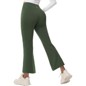 imagebaleaf Womens Fleece Lined Pants Winter Thermal Water Resistant Crossover Flare Leggings Warm Bootcut Hiking OutdoorDark Army Green