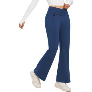 imagebaleaf Womens Fleece Lined Pants Winter Thermal Water Resistant Crossover Flare Leggings Warm Bootcut Hiking OutdoorGulf Blue