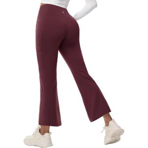imagebaleaf Womens Fleece Lined Pants Winter Thermal Water Resistant Crossover Flare Leggings Warm Bootcut Hiking OutdoorWine Red