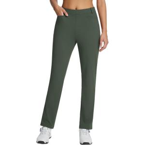 imagebaleaf Womens Golf Pant Winter Fleece Lined Pants with Belt Loops Pockets Travel Work CasualE Army Green