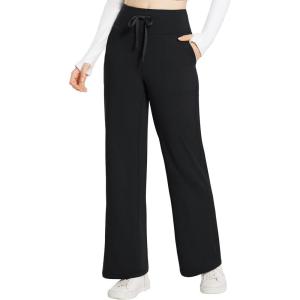 imagebaleaf Womens Winter Pants Fleece Lined Wide Leg Sweatpants with Pockets Warm Yoga Lounge DrawstringBlack