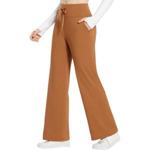 imagebaleaf Womens Winter Pants Fleece Lined Wide Leg Sweatpants with Pockets Warm Yoga Lounge DrawstringCaramel
