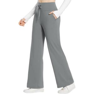 imagebaleaf Womens Winter Pants Fleece Lined Wide Leg Sweatpants with Pockets Warm Yoga Lounge DrawstringGrey