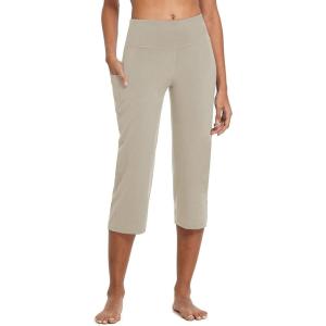 imagebaleaf Womens Yoga Capri Pants High Waist Capri Leggings with Pockets Wide Leg Crop Exercise Workout Summer PantsBrown