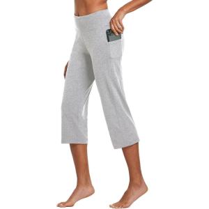 imagebaleaf Womens Yoga Capri Pants High Waist Capri Leggings with Pockets Wide Leg Crop Exercise Workout Summer PantsLight Gray