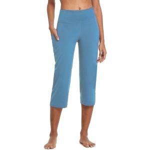 imagebaleaf Womens Yoga Capri Pants High Waist Capri Leggings with Pockets Wide Leg Crop Exercise Workout Summer PantsNiagara