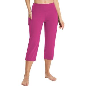 imagebaleaf Womens Yoga Capri Pants High Waist Capri Leggings with Pockets Wide Leg Crop Exercise Workout Summer PantsRosy