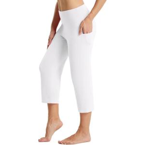 imagebaleaf Womens Yoga Capri Pants High Waist Capri Leggings with Pockets Wide Leg Crop Exercise Workout Summer PantsWhite