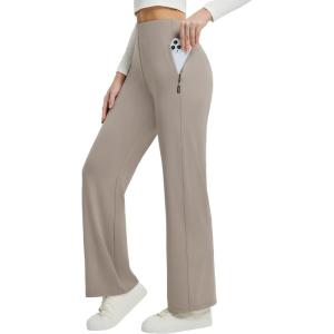 imagebaleaf Womens Yoga Dress Pants High Waist Travel Wide Leg with Pockets Stretch Casual Work SweatpantsKhaki