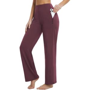 imagebaleaf Womens Yoga Dress Pants High Waist Travel Wide Leg with Pockets Stretch Casual Work SweatpantsWine Red