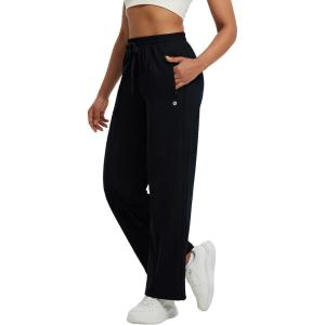 imagebeleaf Womens Fleece Lined Track Pants Wide Leg Pants with Zipper Pockets Loose Fit Sweatpants Drawstring Travel Casual WorkBlack With Black Stripes