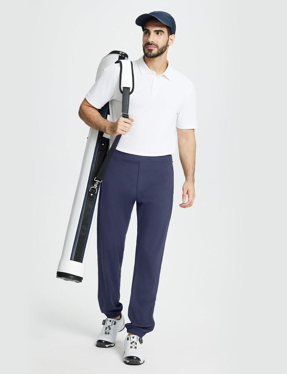 imagebaleaf 30 Mens Golf Joggers Pants Stretch Lightweight Quick Dry Slim Fit Casual Work Dress Sweatpants Zip PocketsBlue