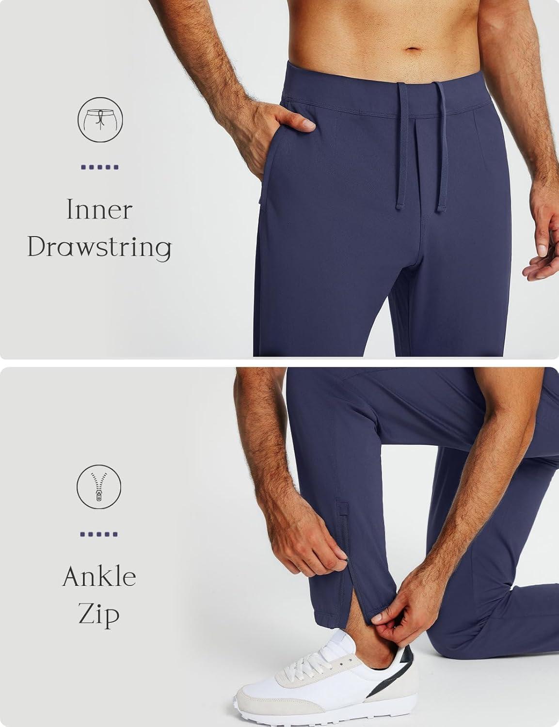 imagebaleaf 30 Mens Golf Joggers Pants Stretch Lightweight Quick Dry Slim Fit Casual Work Dress Sweatpants Zip PocketsBlue