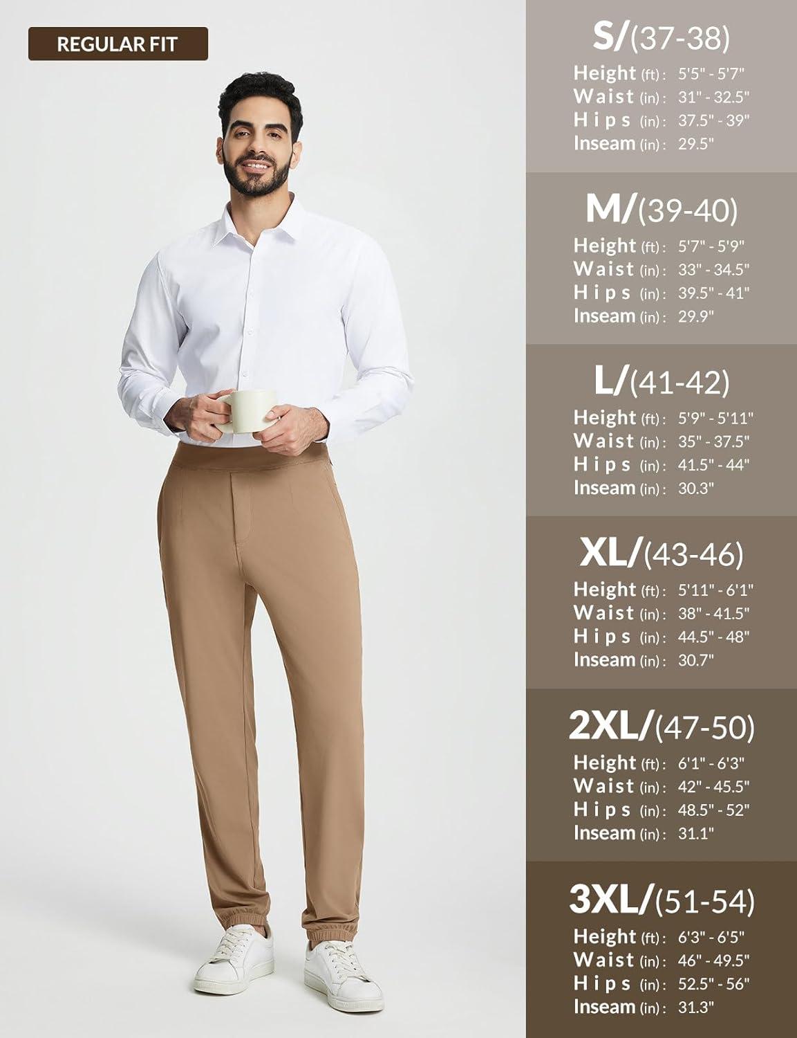 imagebaleaf 30 Mens Golf Joggers Pants Stretch Lightweight Quick Dry Slim Fit Casual Work Dress Sweatpants Zip PocketsBrown