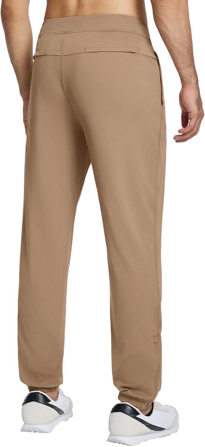 imagebaleaf 30 Mens Golf Joggers Pants Stretch Lightweight Quick Dry Slim Fit Casual Work Dress Sweatpants Zip PocketsBrown