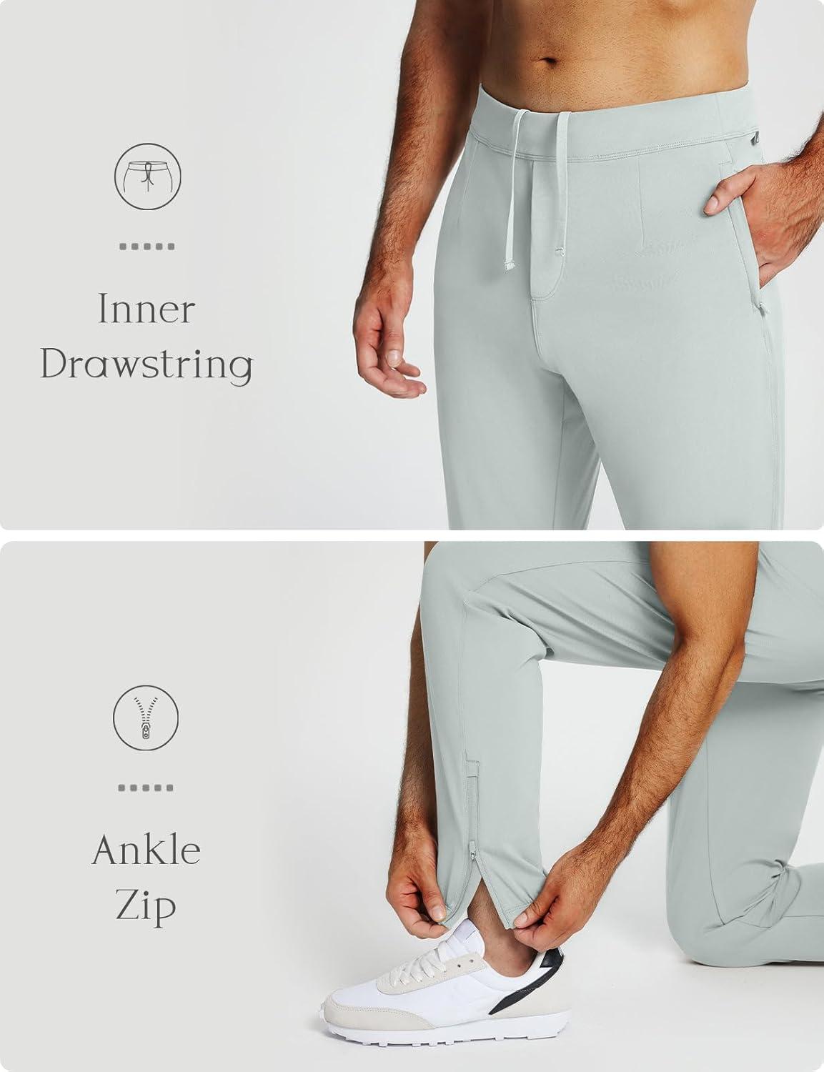 imagebaleaf 30 Mens Golf Joggers Pants Stretch Lightweight Quick Dry Slim Fit Casual Work Dress Sweatpants Zip PocketsGrey