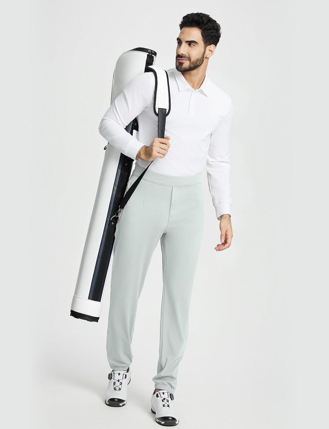 imagebaleaf 30 Mens Golf Joggers Pants Stretch Lightweight Quick Dry Slim Fit Casual Work Dress Sweatpants Zip PocketsGrey