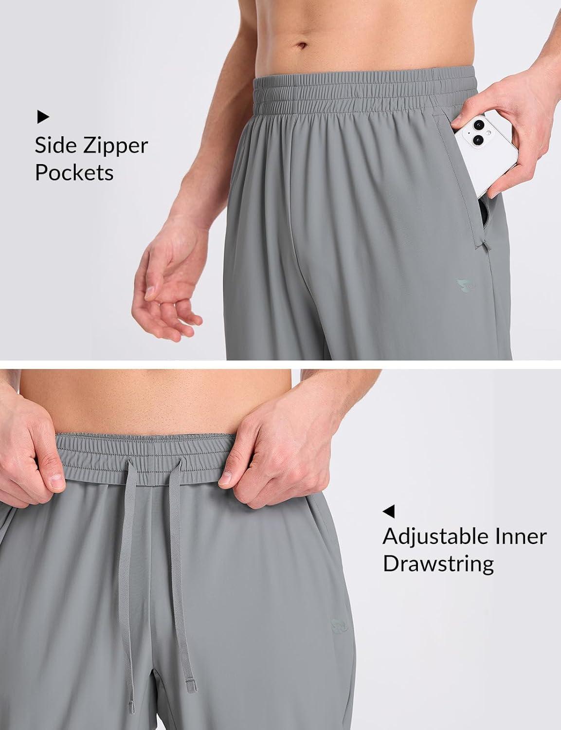 imagebaleaf Mens Athletic Pants with Zipper Pockets Lightweight Quick Dry Tapered Sweatpants for Track Workout Running JoggingGray
