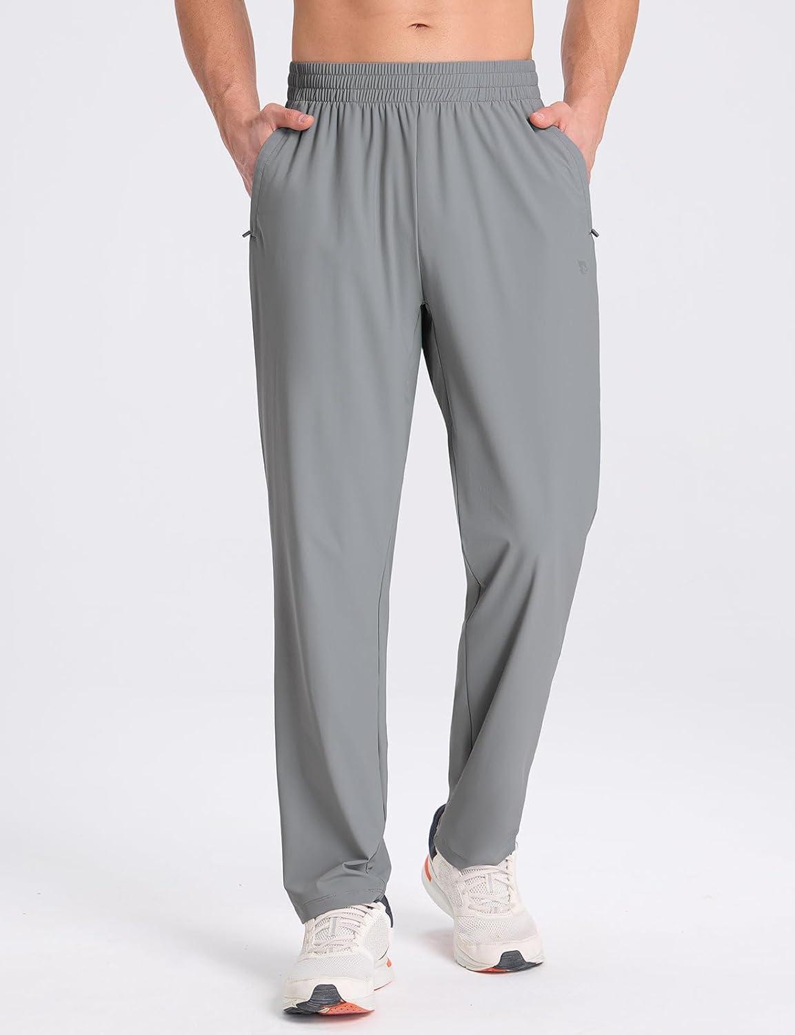 imagebaleaf Mens Athletic Pants with Zipper Pockets Lightweight Quick Dry Tapered Sweatpants for Track Workout Running JoggingGray