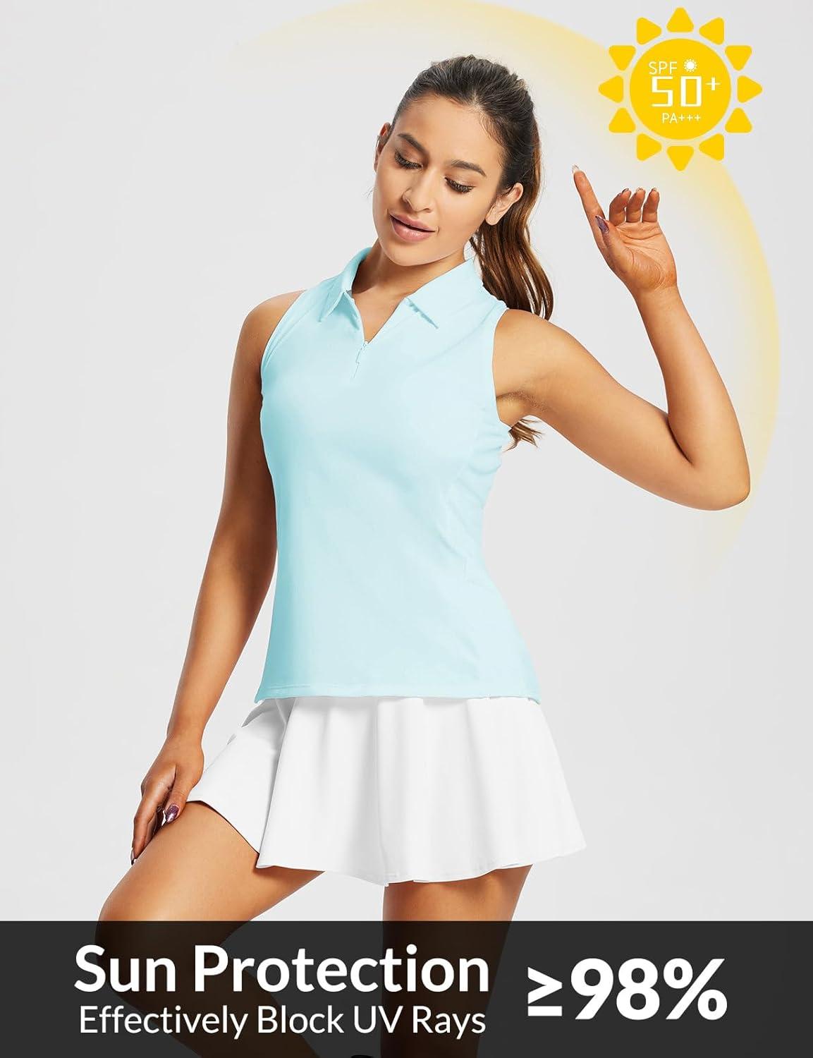 imagebaleaf Womens Golf Shirts Tank Tops Sleeveless Tennis Polo Racerback with Collar Athletic Tanks Quick DryRacerbacksky Light Blue