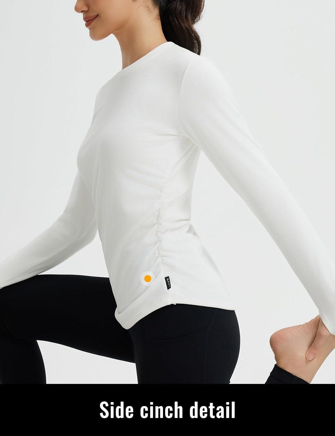 imagebaleaf Womens Thermal Shirts Fleece Lined Long Sleeve Tops Workout Base Layer Slim Fit Cold Weather GearStar White