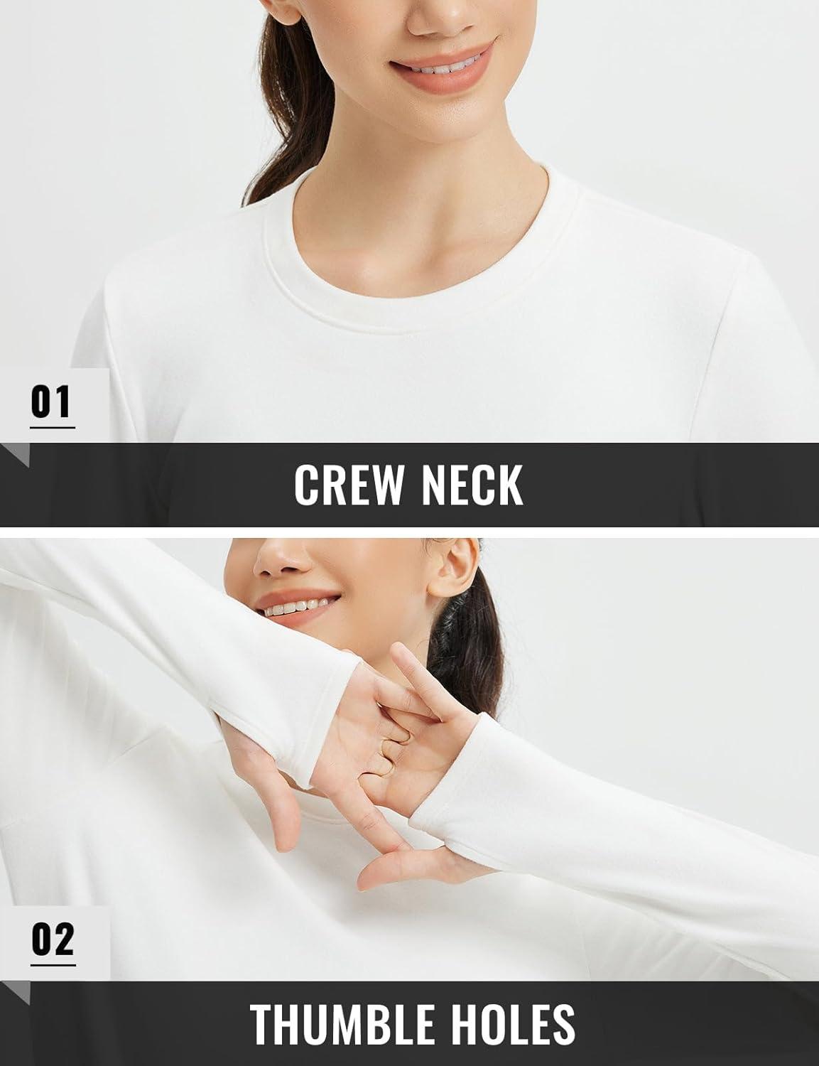 imagebaleaf Womens Thermal Shirts Fleece Lined Long Sleeve Tops Workout Base Layer Slim Fit Cold Weather GearStar White