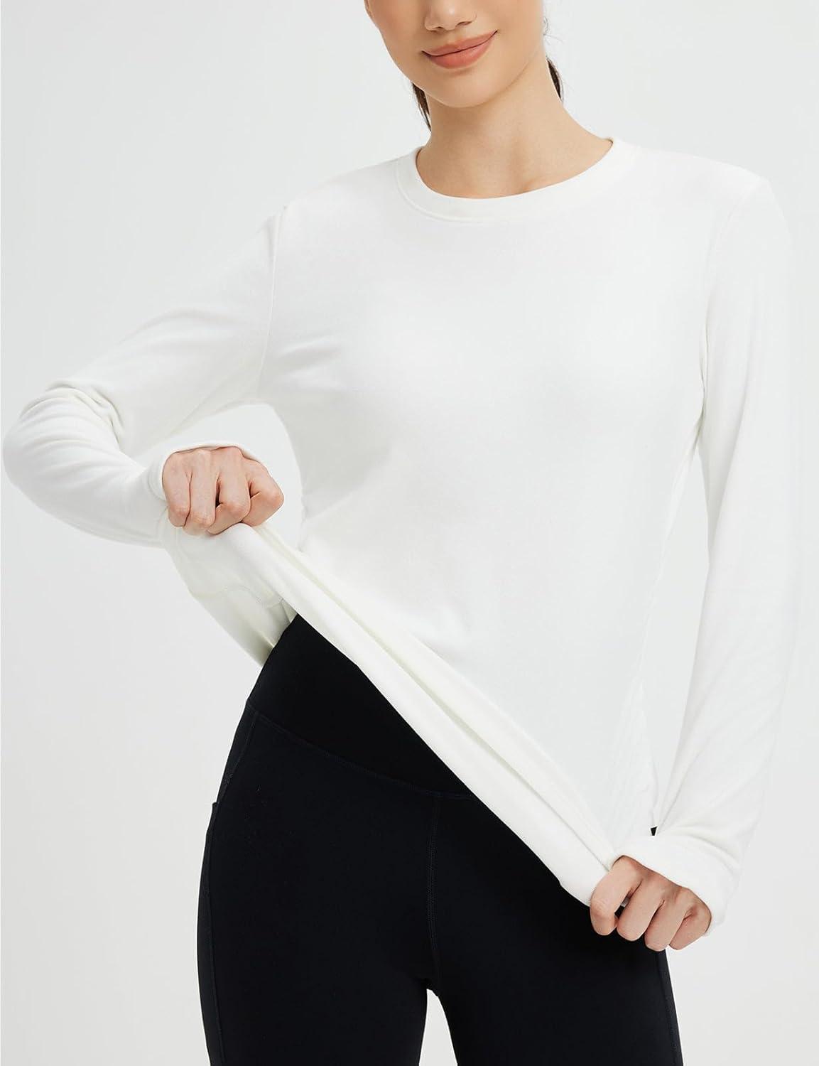 imagebaleaf Womens Thermal Shirts Fleece Lined Long Sleeve Tops Workout Base Layer Slim Fit Cold Weather GearStar White