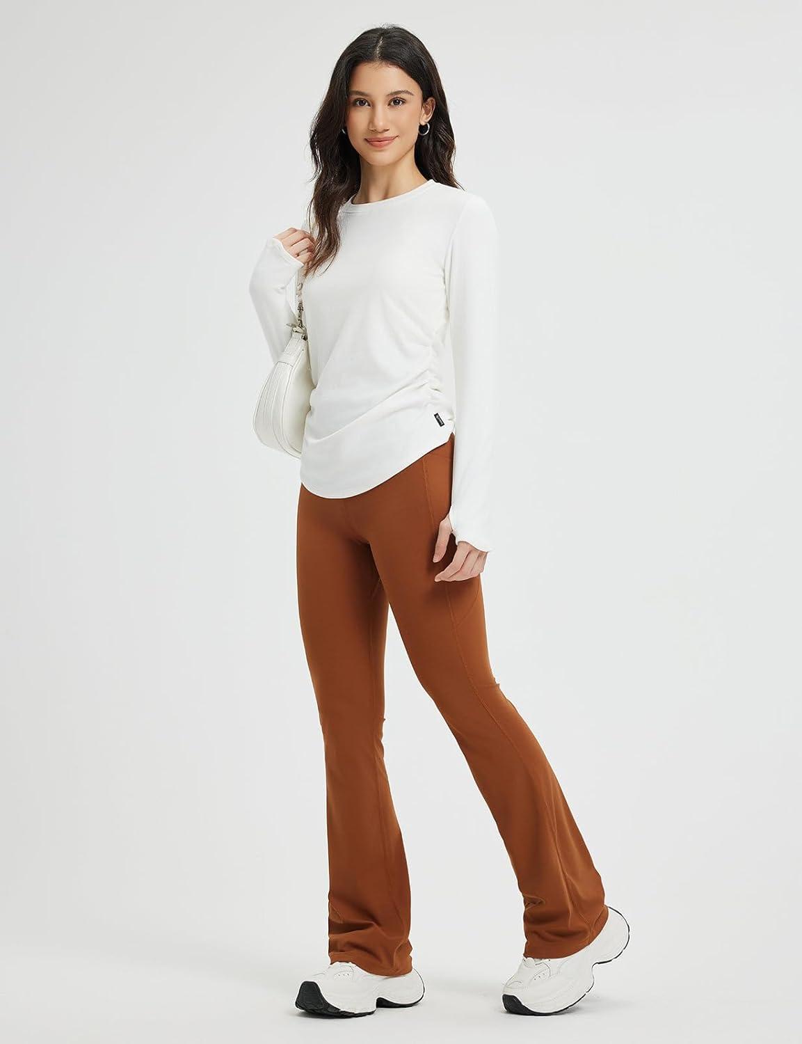 imagebaleaf Womens Thermal Shirts Fleece Lined Long Sleeve Tops Workout Base Layer Slim Fit Cold Weather GearStar White