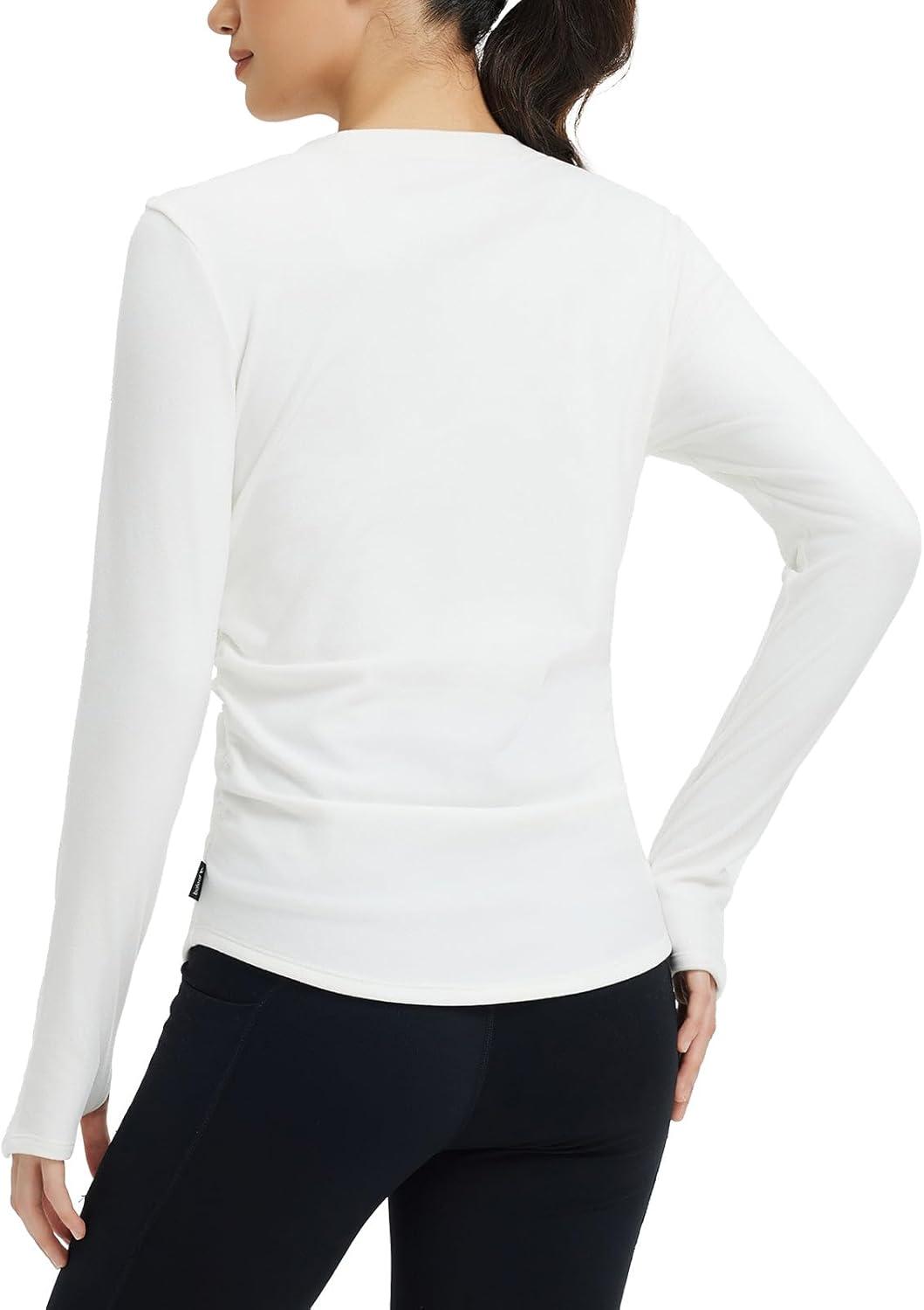imagebaleaf Womens Thermal Shirts Fleece Lined Long Sleeve Tops Workout Base Layer Slim Fit Cold Weather GearStar White