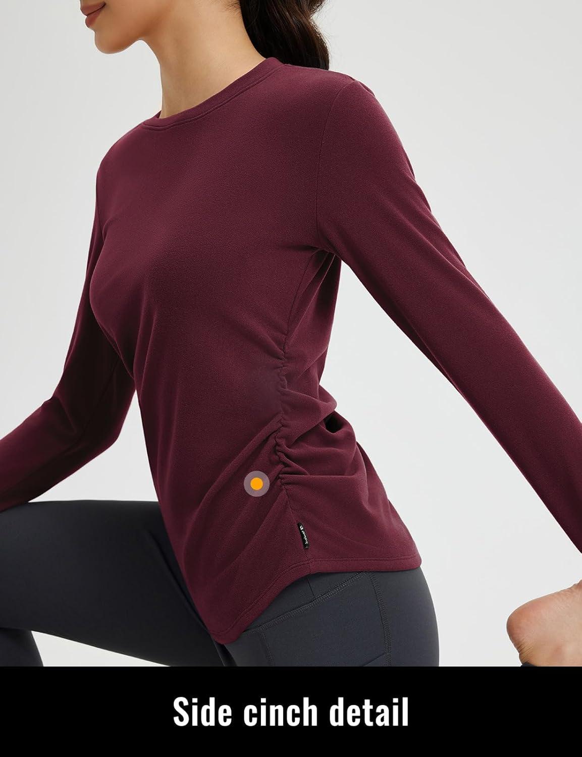 imagebaleaf Womens Thermal Shirts Fleece Lined Long Sleeve Tops Workout Base Layer Slim Fit Cold Weather GearWine Red
