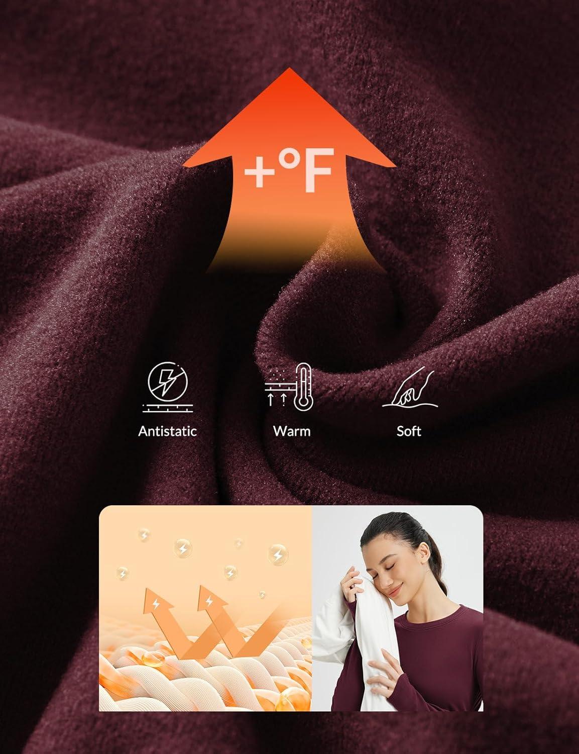 imagebaleaf Womens Thermal Shirts Fleece Lined Long Sleeve Tops Workout Base Layer Slim Fit Cold Weather GearWine Red