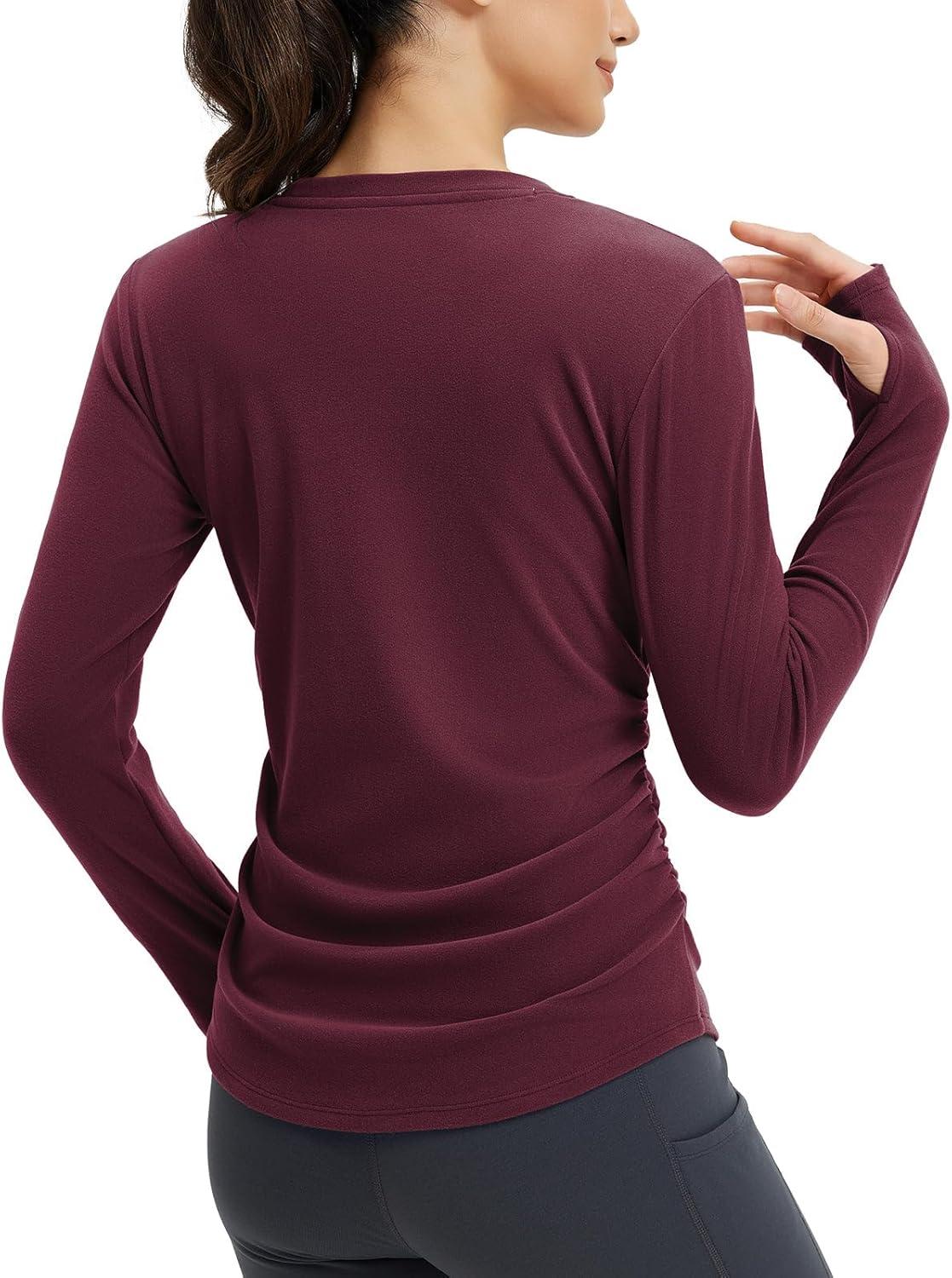 imagebaleaf Womens Thermal Shirts Fleece Lined Long Sleeve Tops Workout Base Layer Slim Fit Cold Weather GearWine Red