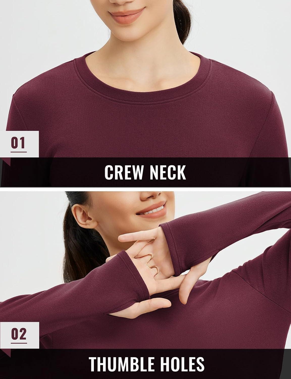 imagebaleaf Womens Thermal Shirts Fleece Lined Long Sleeve Tops Workout Base Layer Slim Fit Cold Weather GearWine Red