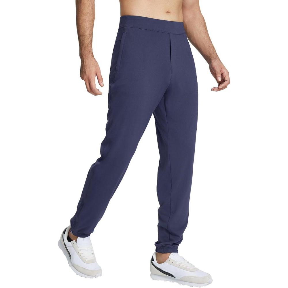imagebaleaf 30 Mens Golf Joggers Pants Stretch Lightweight Quick Dry Slim Fit Casual Work Dress Sweatpants Zip PocketsBlue