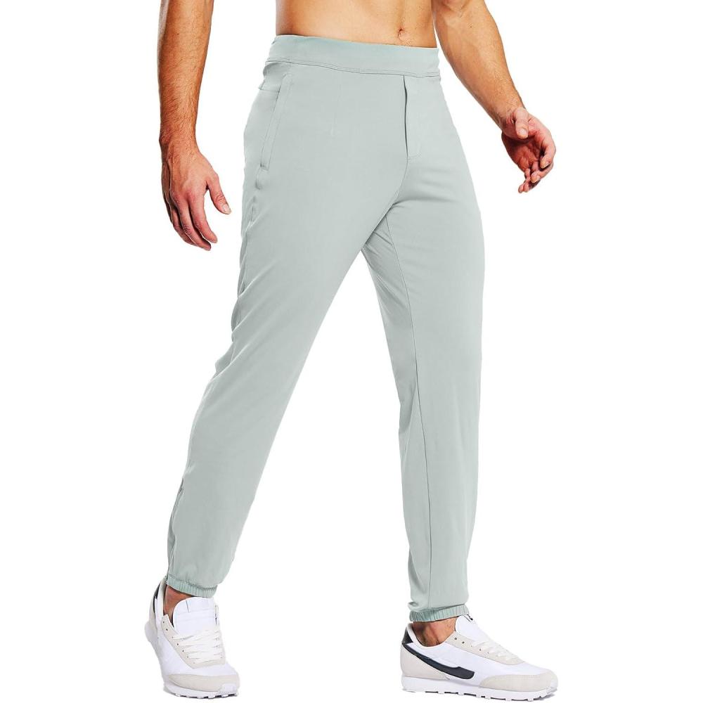 imagebaleaf 30 Mens Golf Joggers Pants Stretch Lightweight Quick Dry Slim Fit Casual Work Dress Sweatpants Zip PocketsGrey