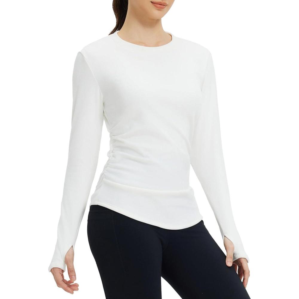imagebaleaf Womens Thermal Shirts Fleece Lined Long Sleeve Tops Workout Base Layer Slim Fit Cold Weather GearStar White