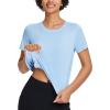 imagebaleaf Womens Workout Tops Athletic Shirts Cropped Short Sleeve Split Back Running Gym Quick Dry Sun Protection UPF 50Light Blue