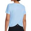 imagebaleaf Womens Workout Tops Athletic Shirts Cropped Short Sleeve Split Back Running Gym Quick Dry Sun Protection UPF 50Light Blue